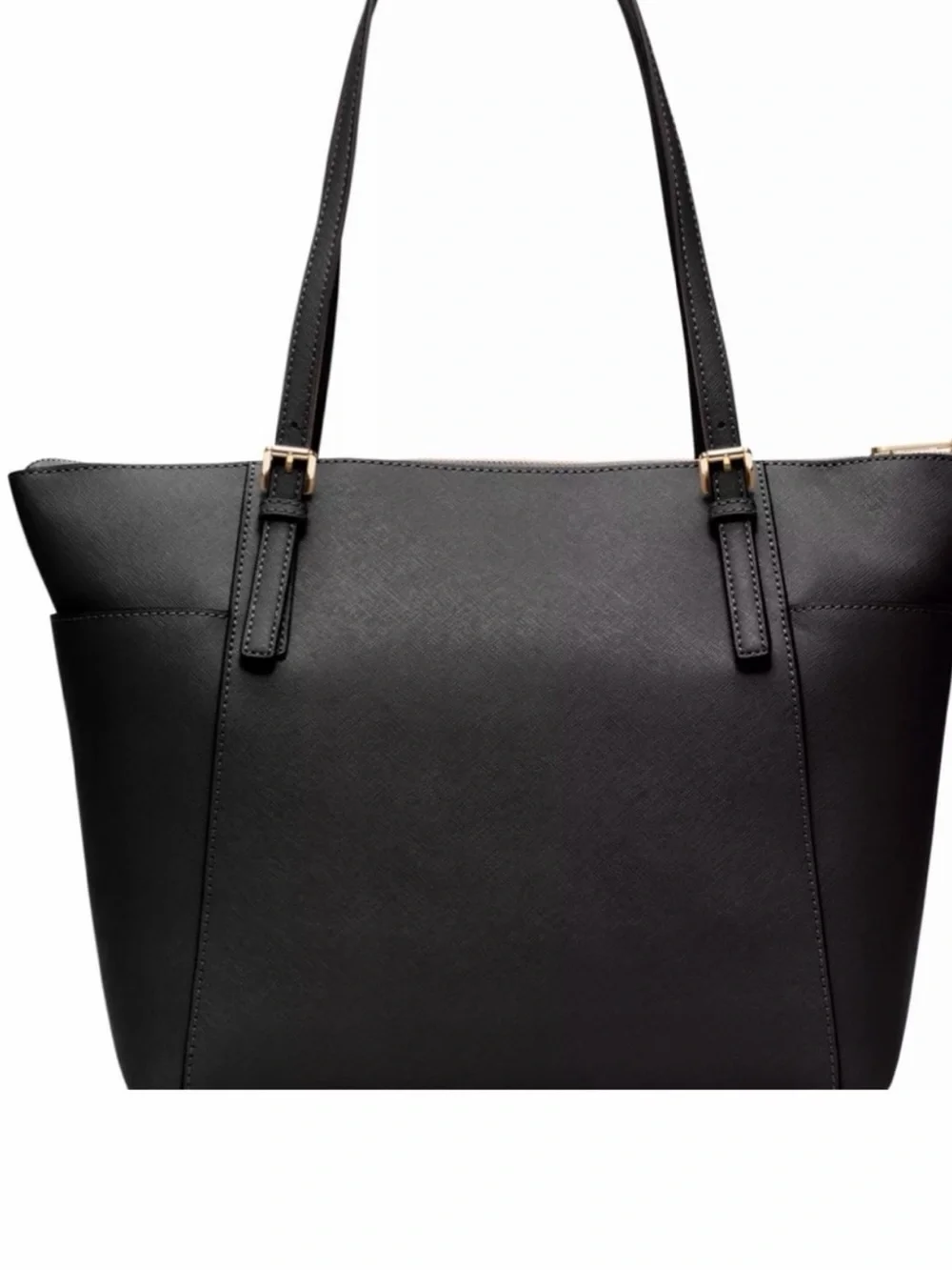 Michael Kors Black Leather Saffiano Tote with Gold MK Charm